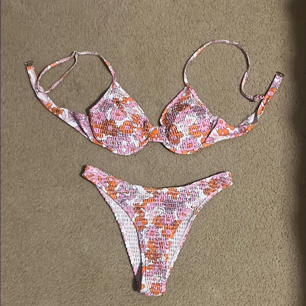 Floral Pink and Orange Bikini Set